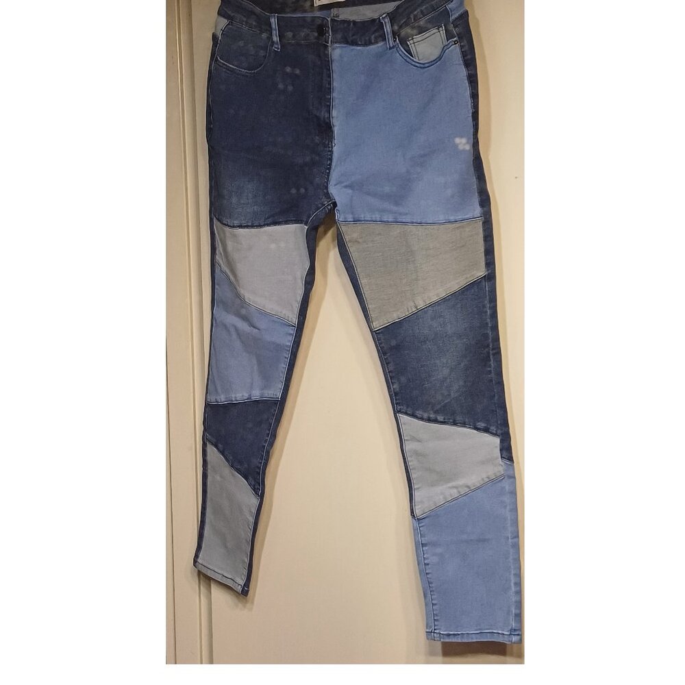Blue Jeans Stretch Denim Colorblock 14 16 1XL Straight Leg Stretchy Skinny Ankle